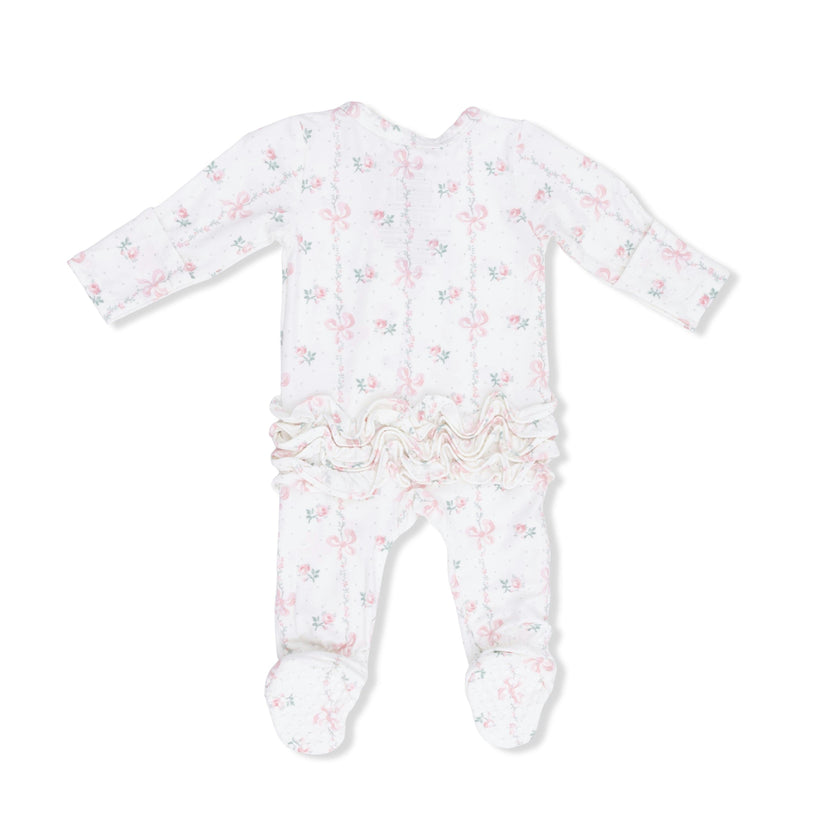Dainty Buds and Bows - 2 Way Ruffle Back Zipper Footie
