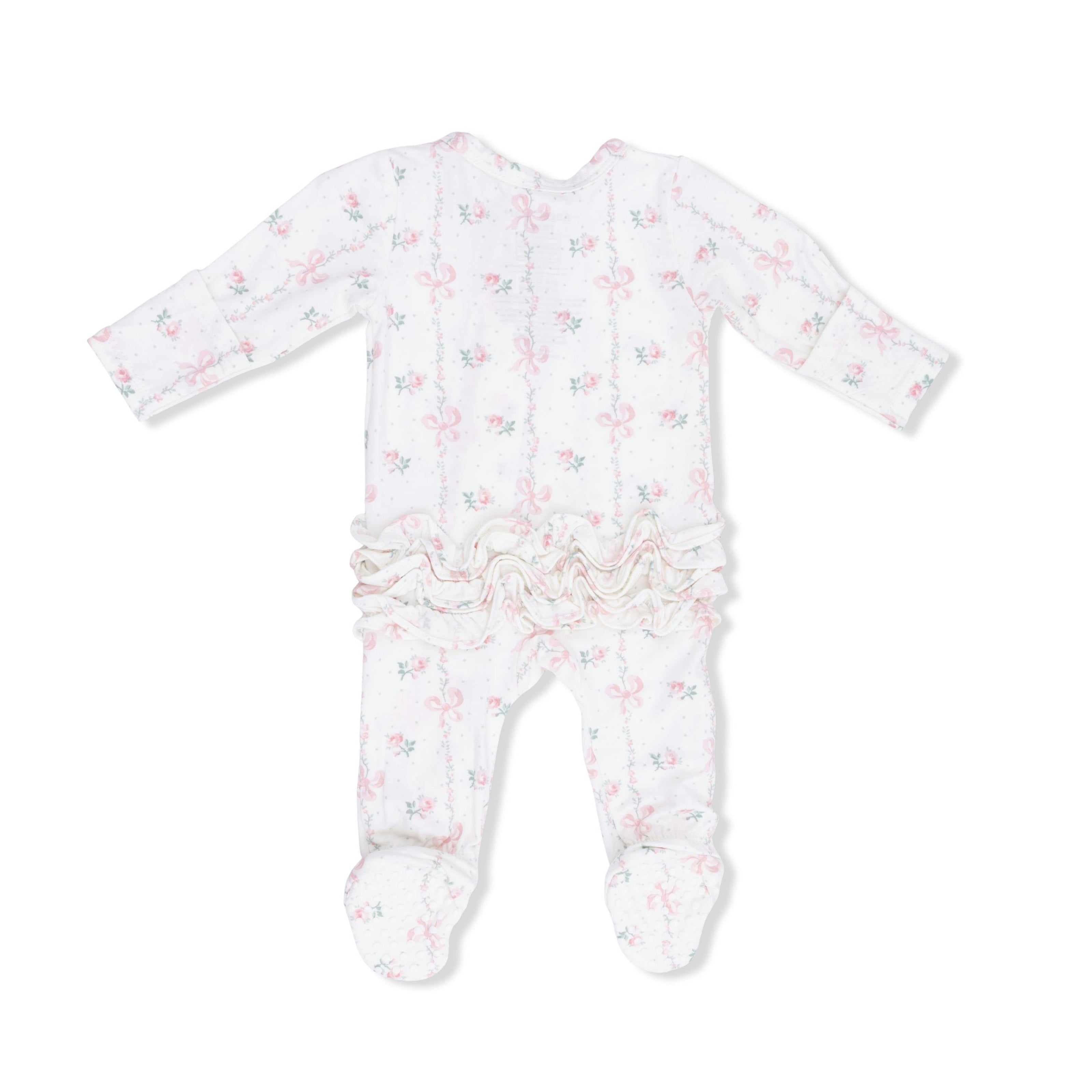 Dainty Buds and Bows - 2 Way Ruffle Back Zipper Footie