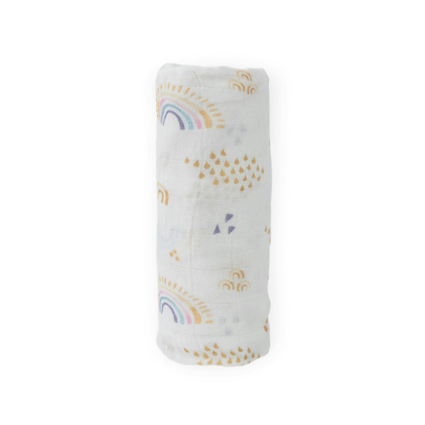 Deluxe Muslin Swaddle Blanket - Rainbows & Raindrops