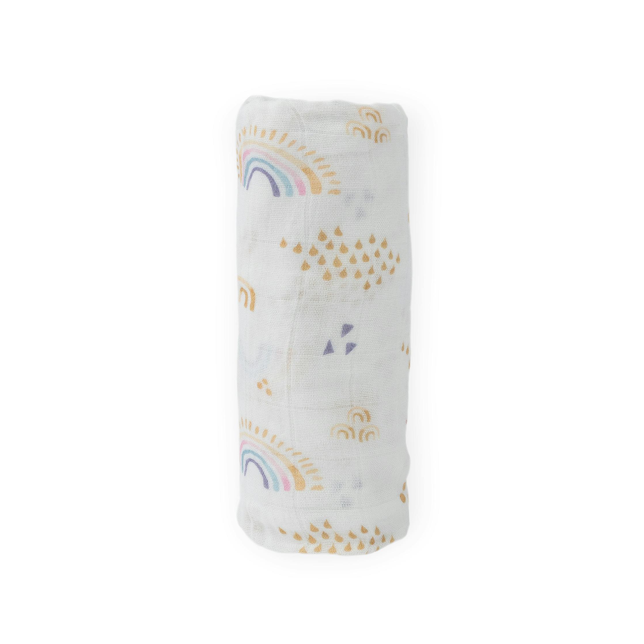 Deluxe Muslin Swaddle Blanket - Rainbows & Raindrops