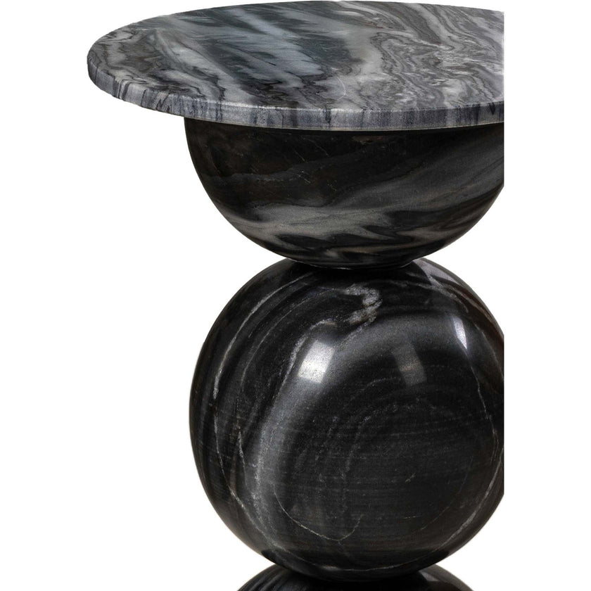 Aura 19" Modern Natural Marble Handmade Stacked Round Pedestal End Table