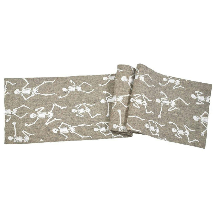 Hand Felted Wool Halloween Skeleton Table Runner - 16"x72"