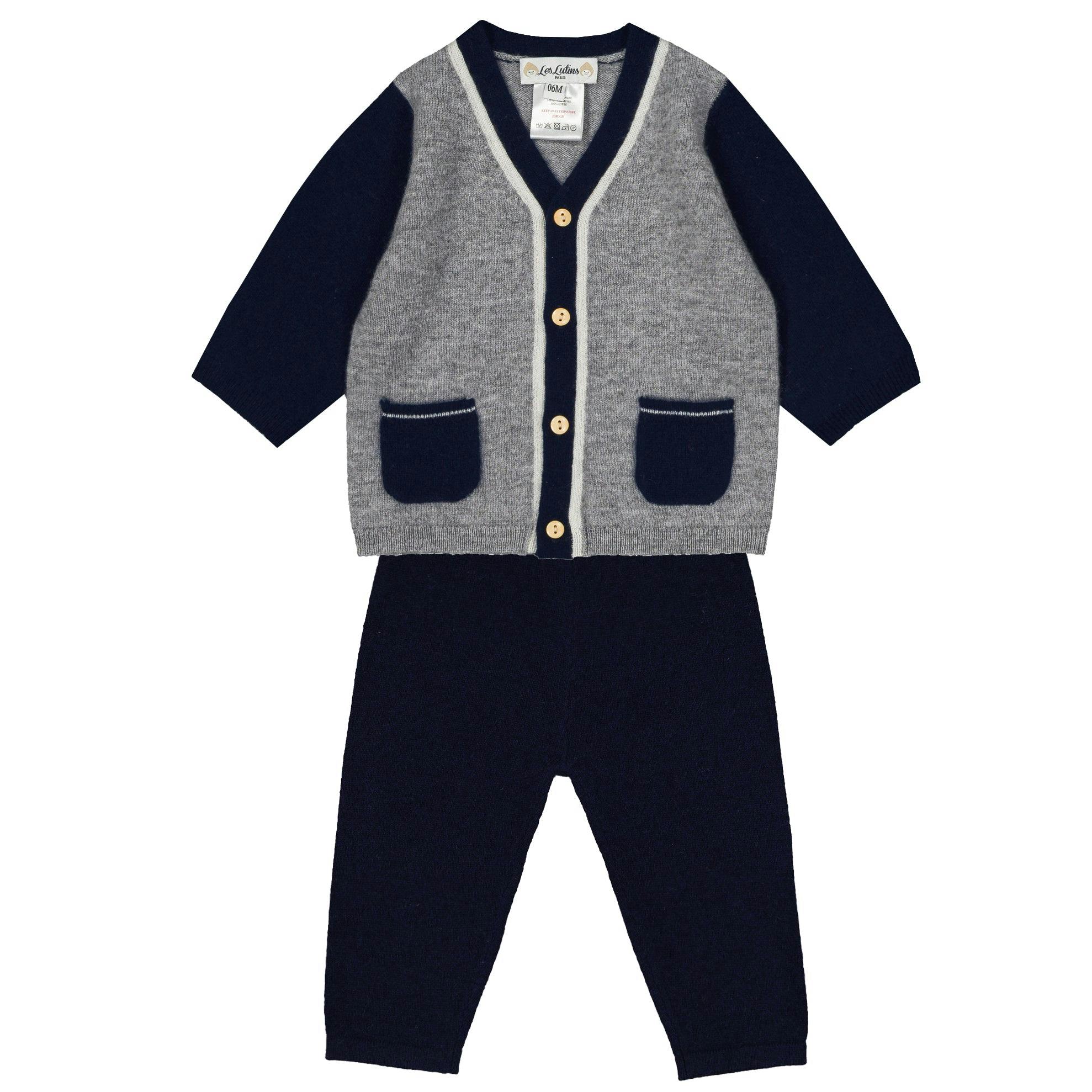 LES LUTINS Louis Cashmere Baby Set - Grey