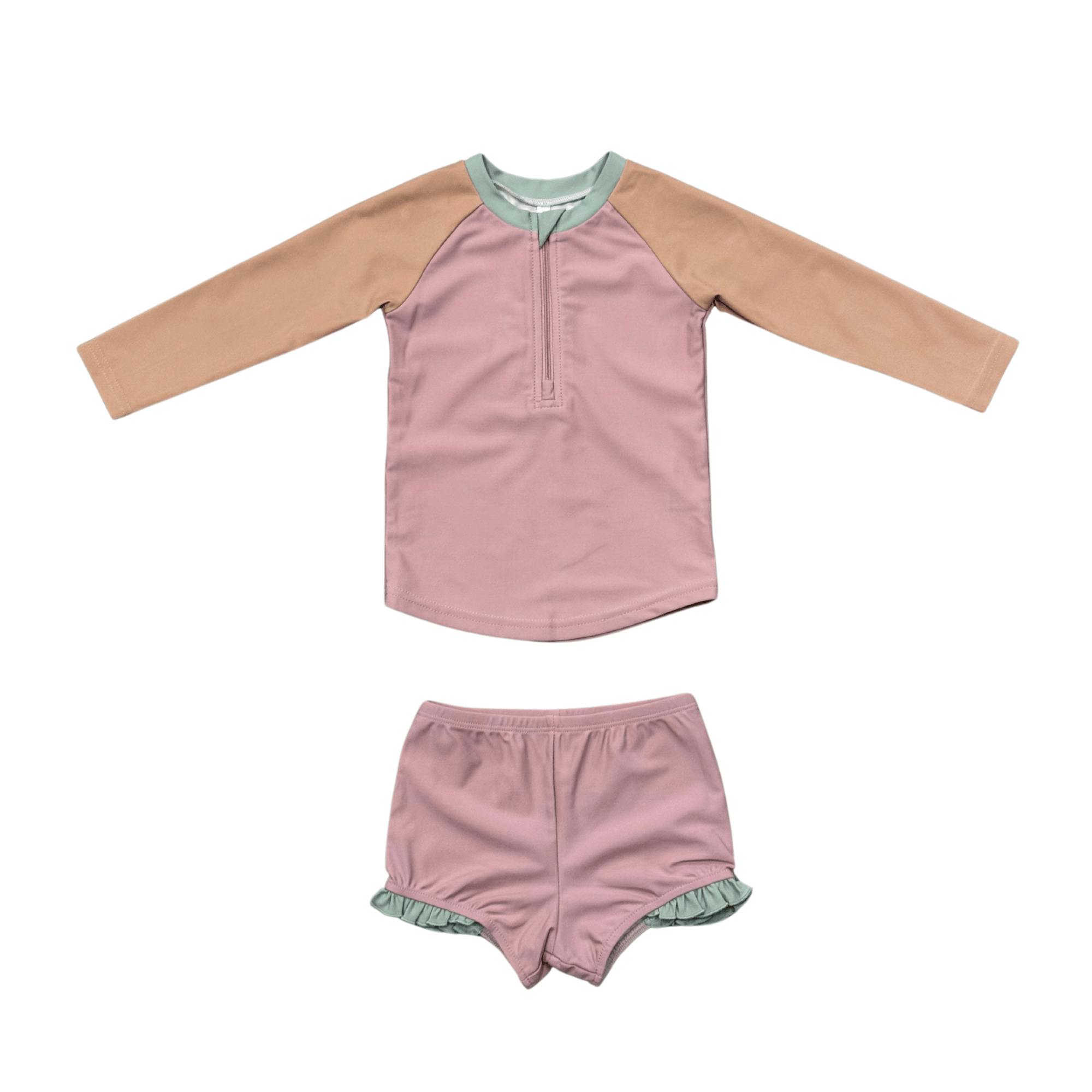 Girl's Zip Rash Guard Swimsuit