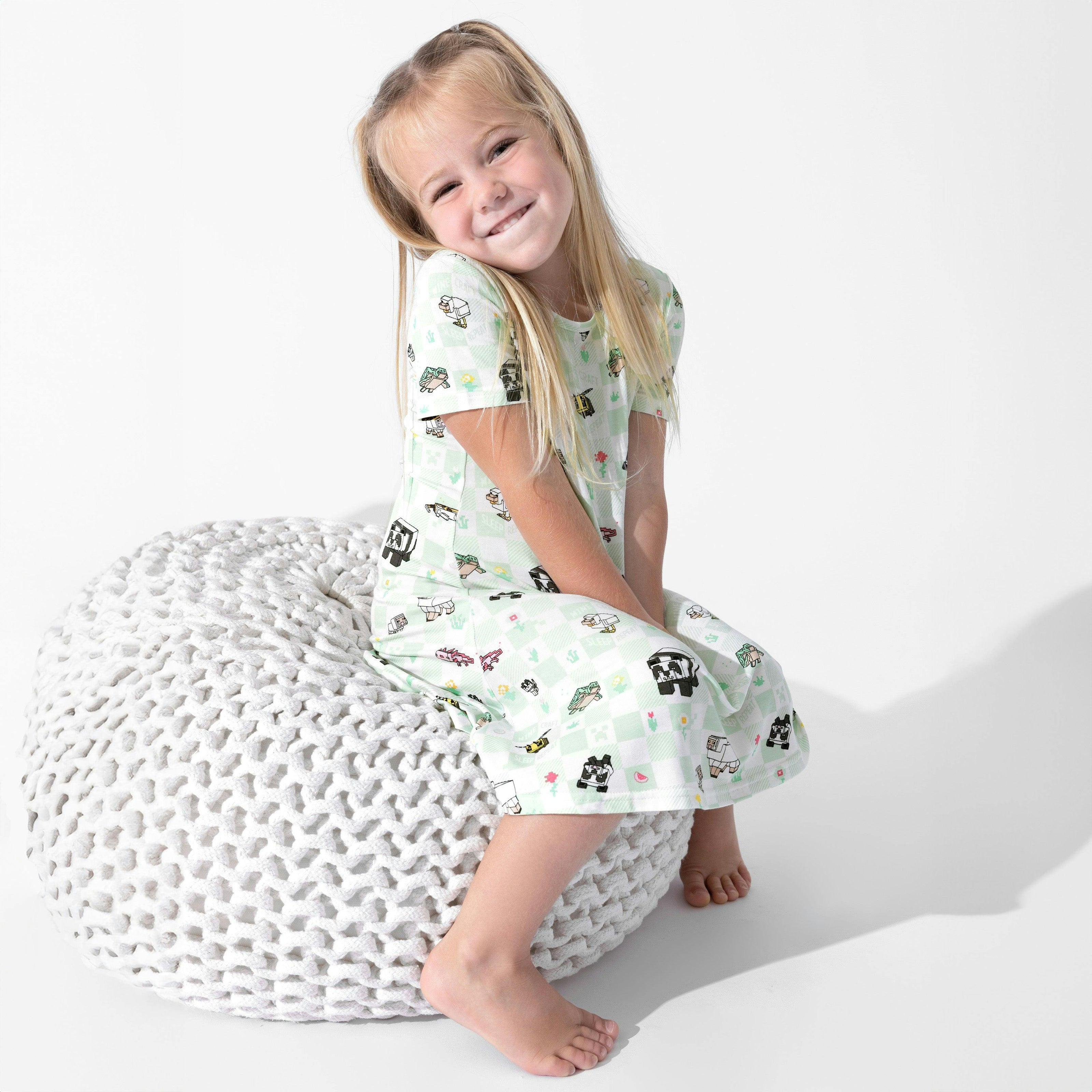 Minecraft: Sleep Repeat Bamboo Girls' Short Sleeve Dress