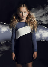 Tricolor French Terry Long Sleeve Dress