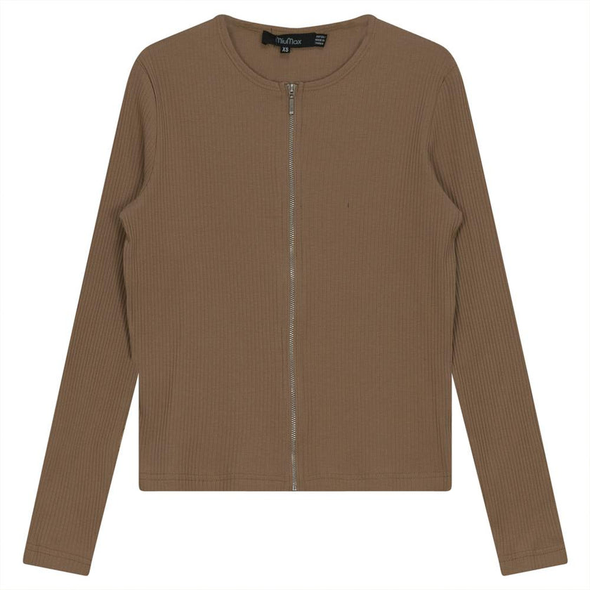 Thin Ribbed Crop Zipper Bomber