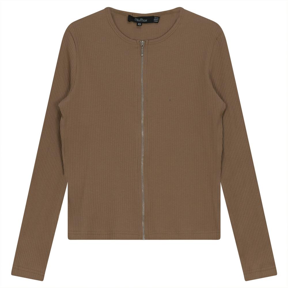 Thin Ribbed Crop Zipper Bomber