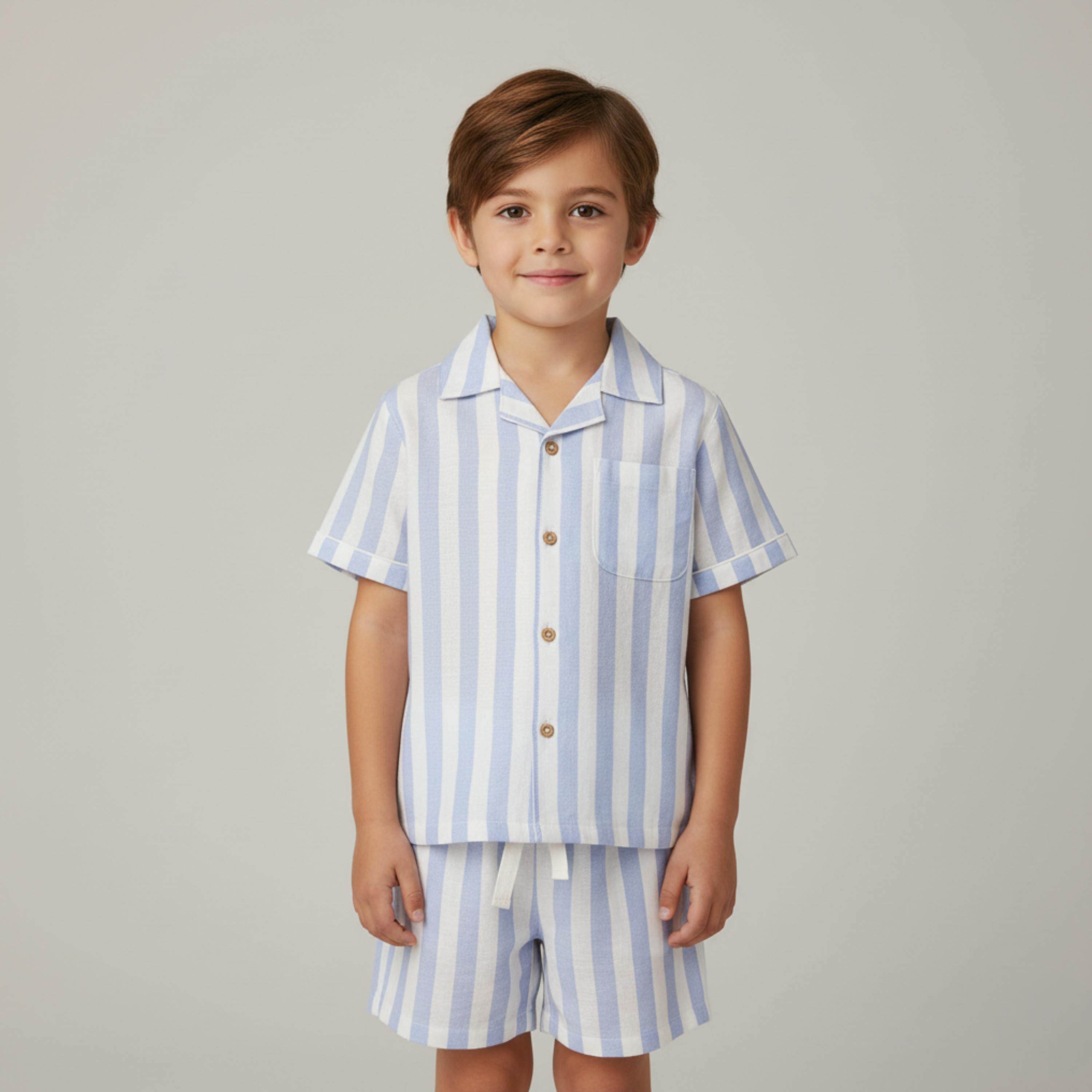 Organic Shirt & Shorts Set - Blue Stripes