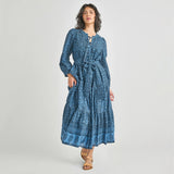 Womens Pintuck Indira Dress - Stellar Blue Garden Floral