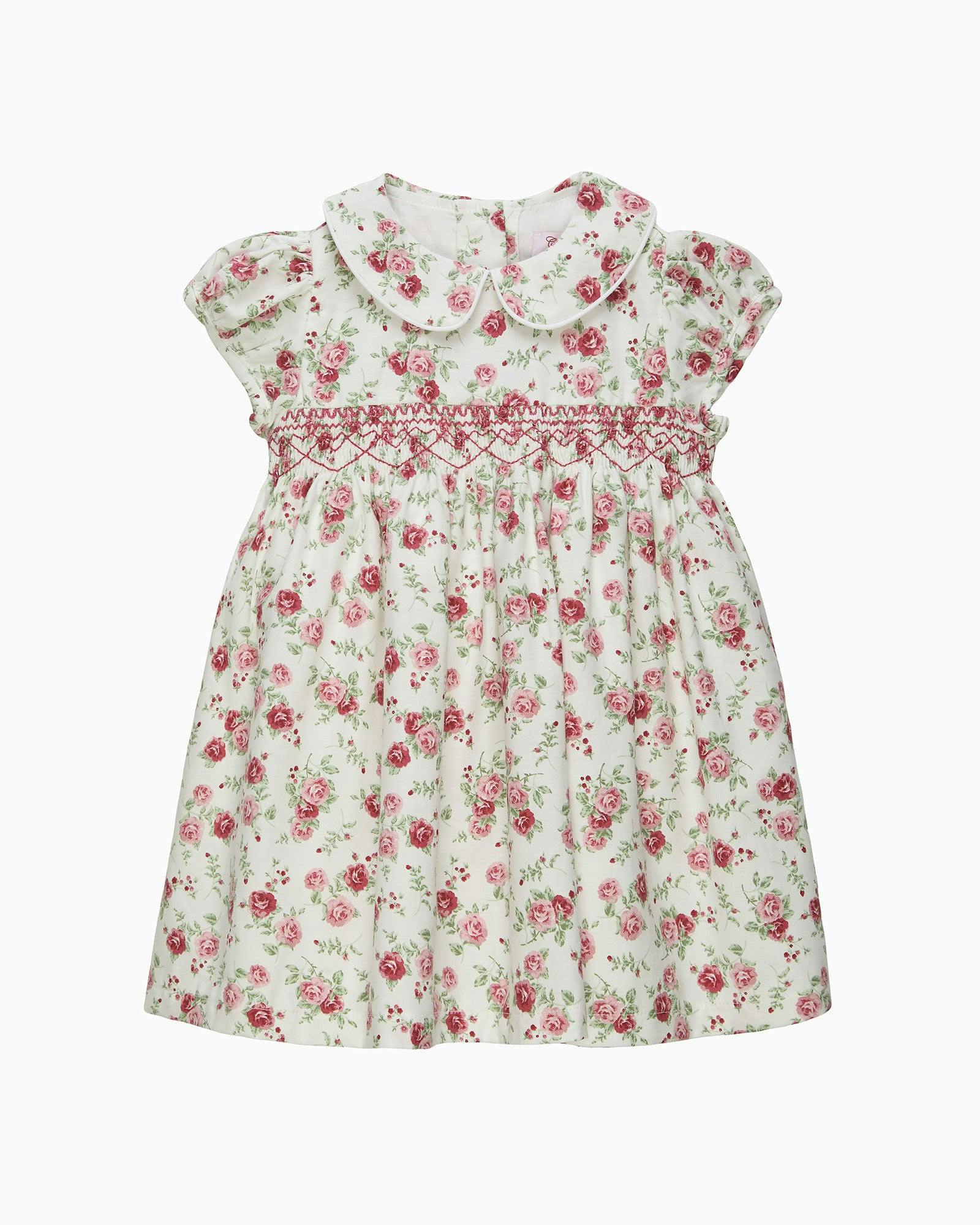 Baby Arabella Rose Floral Smocked Dress in Pink