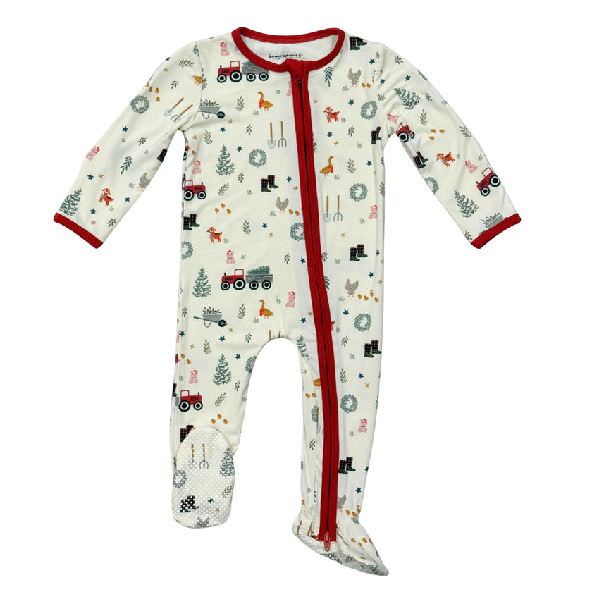 Baby Boy Footie Romper in Christmas Farm