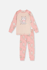 Organic Cotton Two Piece Pajama Set Pink Cat Print