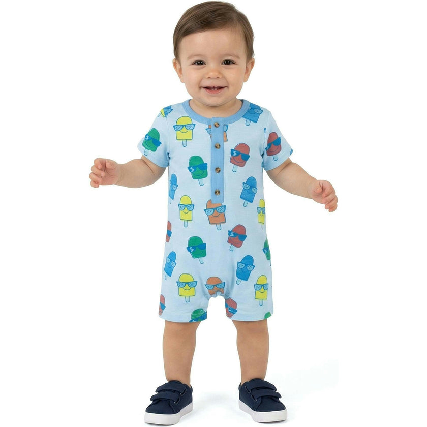 Infant Boys Henley Romper & Bib Set | Blue Ice-Pops