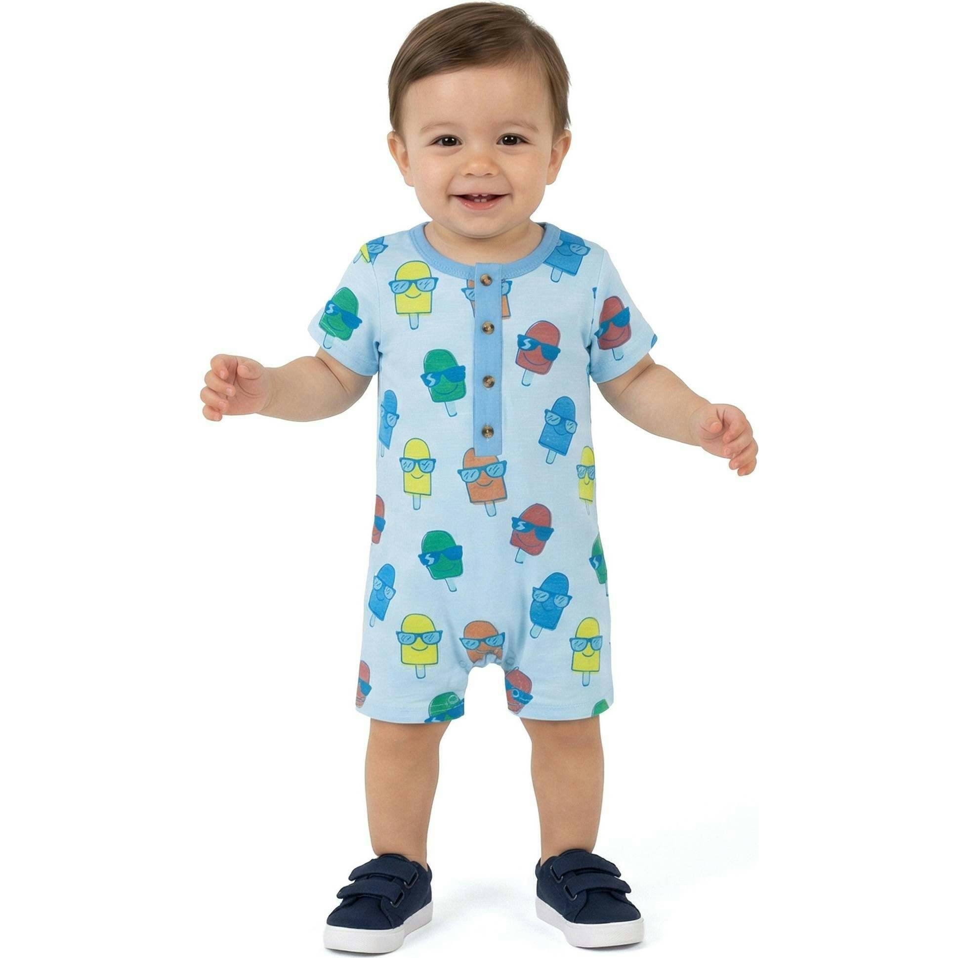 Infant Boys Henley Romper & Bib Set | Blue Ice-Pops