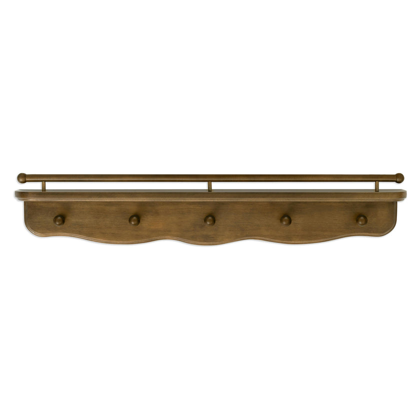 Liberty 31" Wall Shelf with Hookss in Natural Walnut