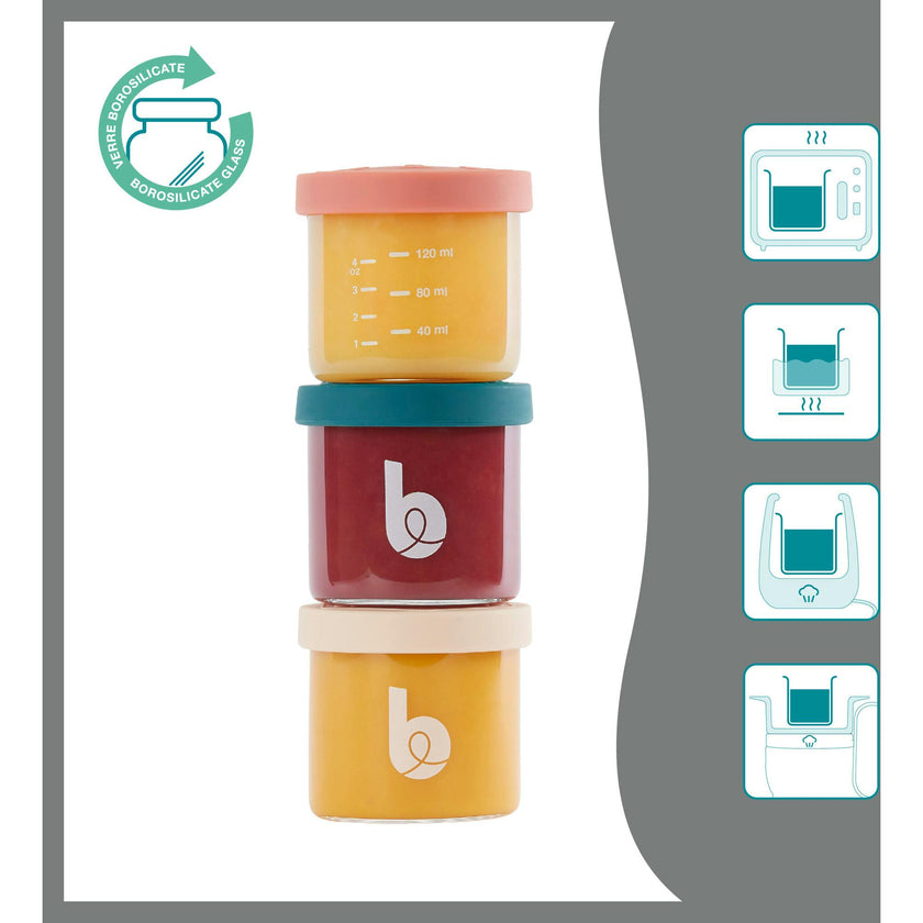 Babymoov Isy Glass Baby Food Storage Jars (Oven-Safe, Airtight)