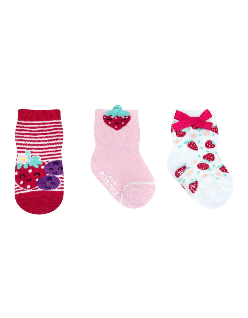 Berry Sweet Girl 3-Pack Baby Socks in Bright Pink
