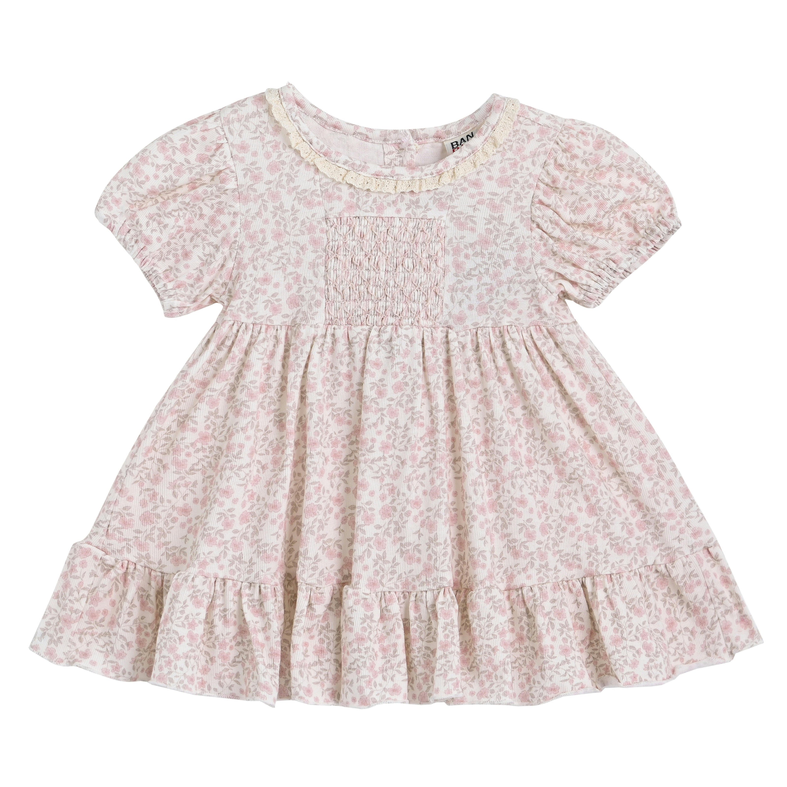 Pink Floral Smocked Dress