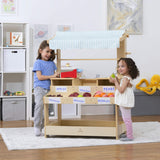 Cypress Wooden Market Stand – Pretend Play Shop for Kids with Storage