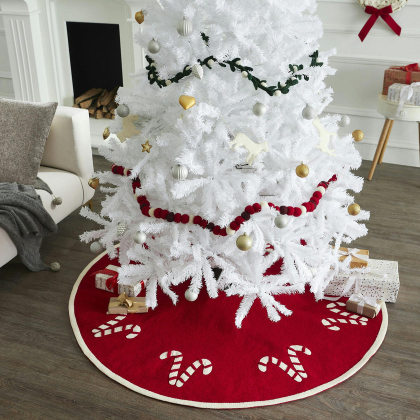Handmade Candy Canes Red Felt Christmas Tree Skirt Felt 60"