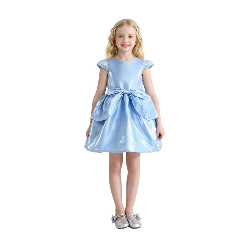 Blue Juliora Puff Sleeve Satin Dress