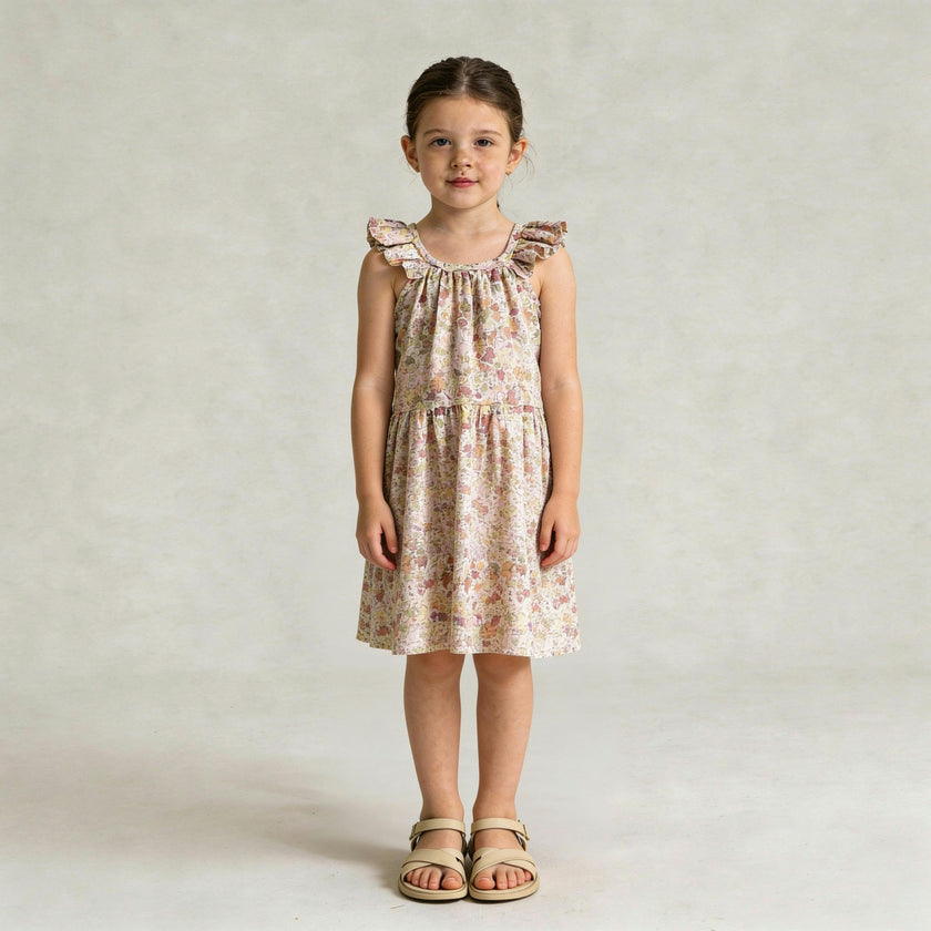 Organic Ruffle Tiered Dress - Pastel Bloom