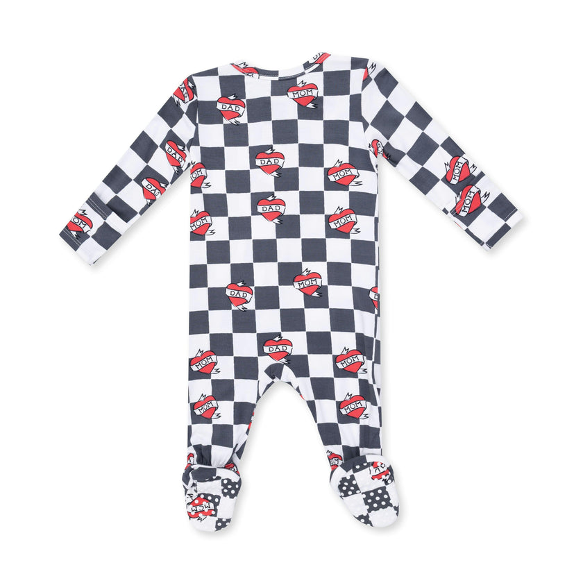 Heart Tattoo Check Black - 2 Way Zipper Footie