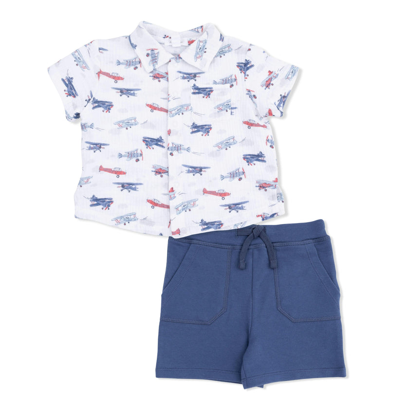 Vintage Planes - Polo Button Up with Everyday Short