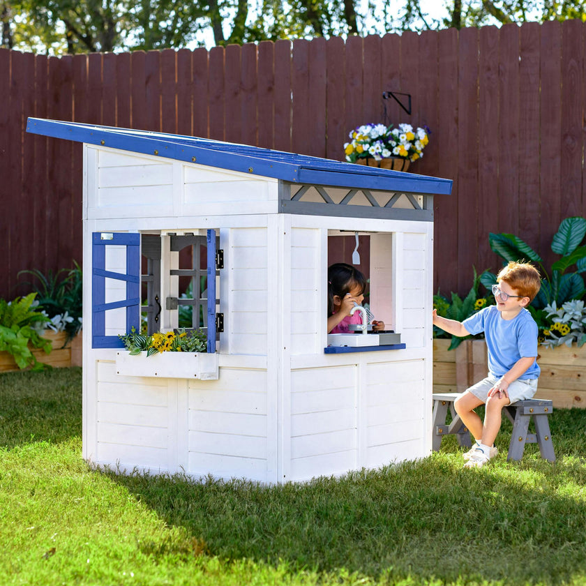 Teamson Kids Rainbow Shade Wooden Playhouse with Kitchen