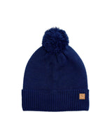 Knit Pom Hat in Navy Blue