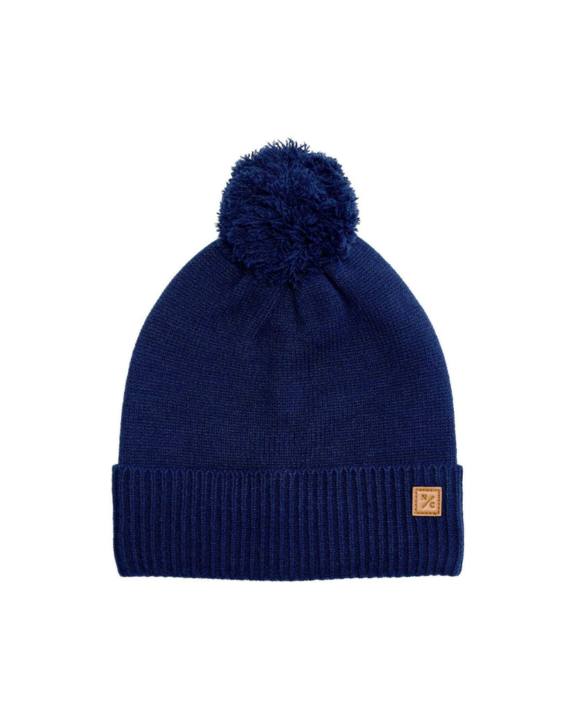 Knit Pom Hat in Navy Blue