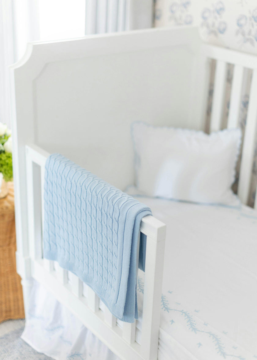 Embroidered Crib Sheet - Sky