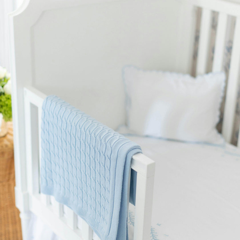 Embroidered Crib Sheet - Sky