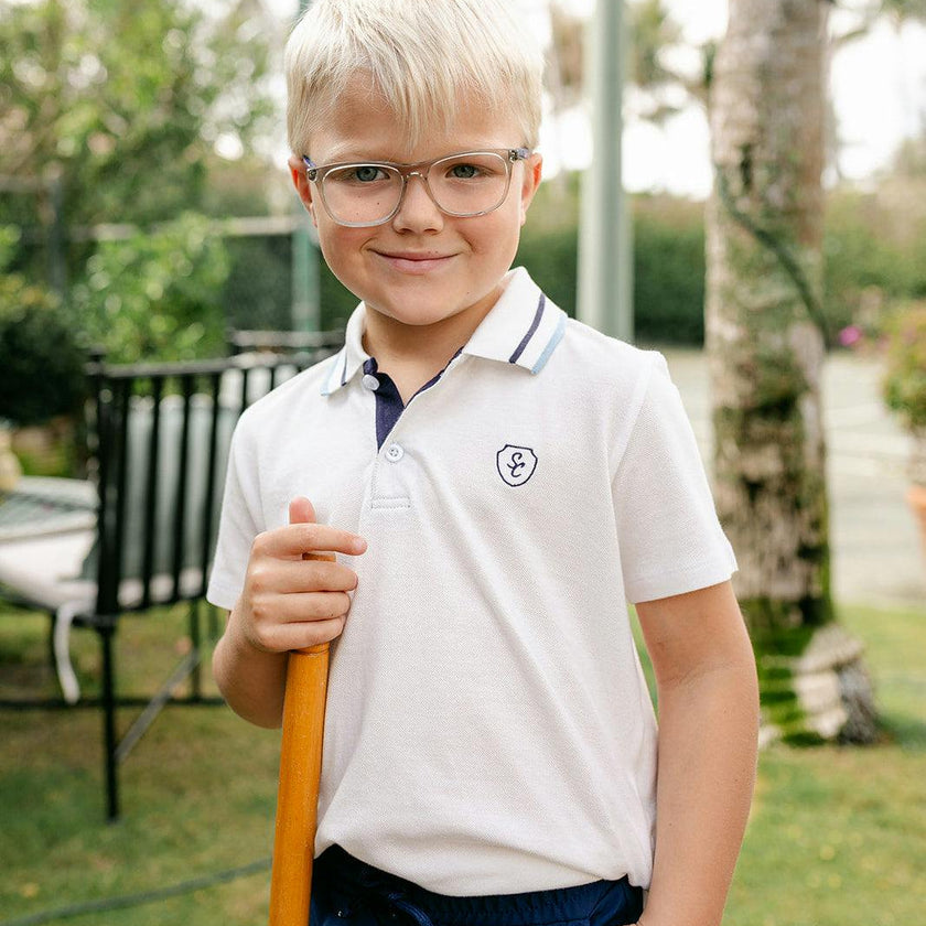 Archie Polo  - Off-White w/Stormy Blue