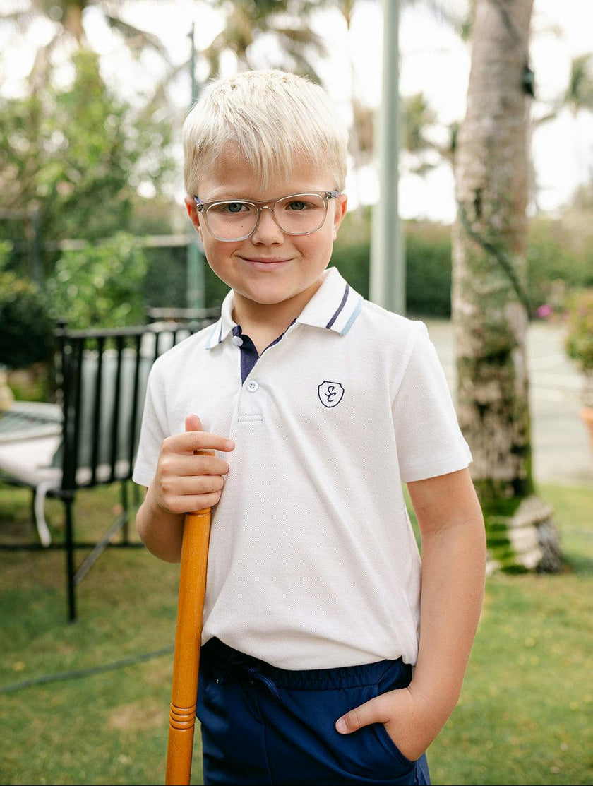 Archie Polo  - Off-White w/Stormy Blue