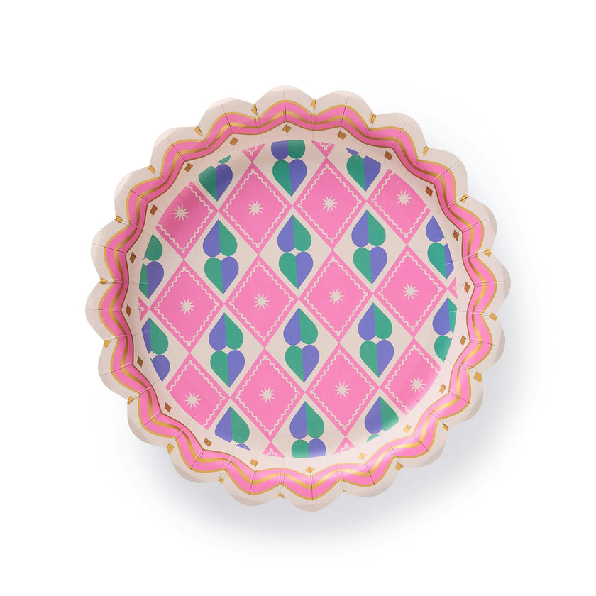 Packed Party Circus Soiree Dinner Plates 10ct - Gold Foil Colorful Party Dinner Plates, 10 Inch, 400 GSM for Circus and Carnival Celebrations