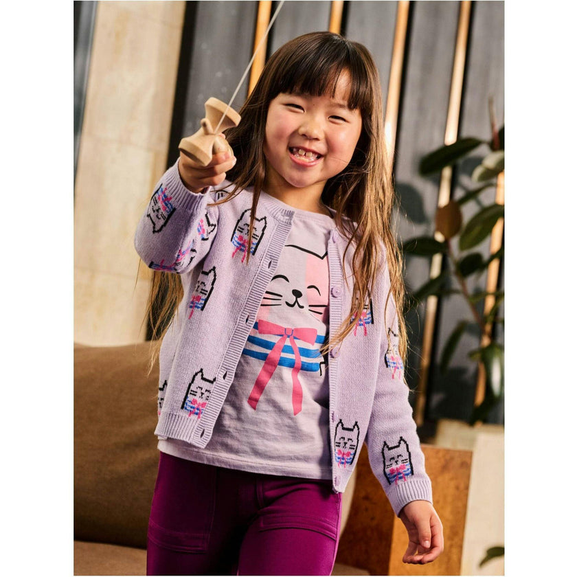 Iconic Bowtie Cats Cardigan, Purple