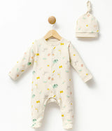 Cream Animal Print Babygrow & Hat
