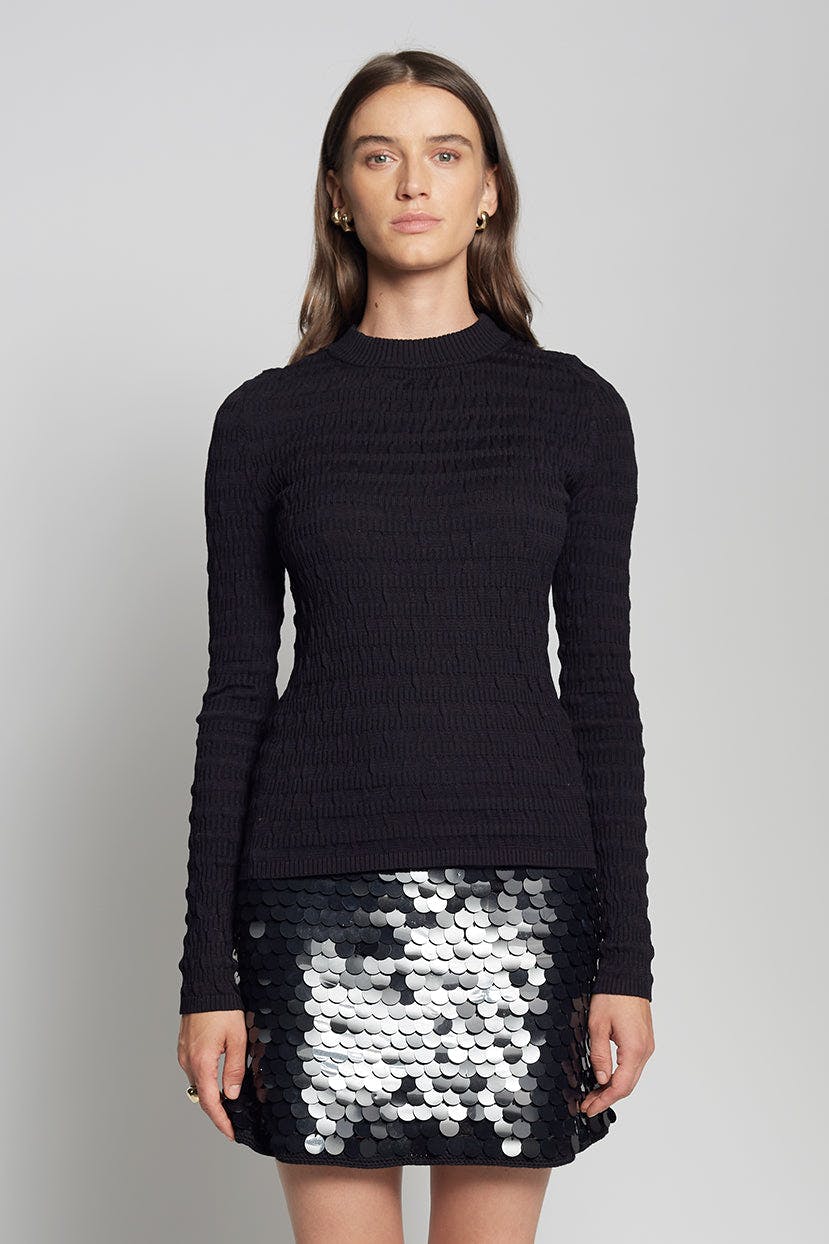 MYA MINI SKIRT | BLACK W/ BLACK SEQUINS