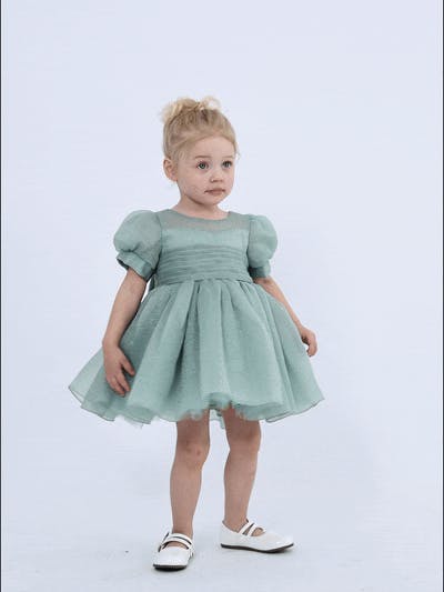 Light Green Brixton Puff-Sleeve Party Dress