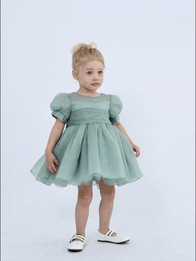Light Green Brixton Puff-Sleeve Party Dress