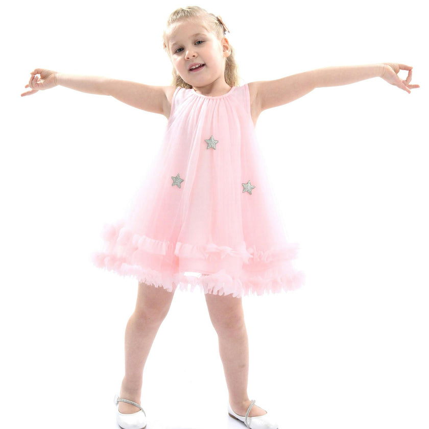 Pink Sleeveless Star Ruffle Dress