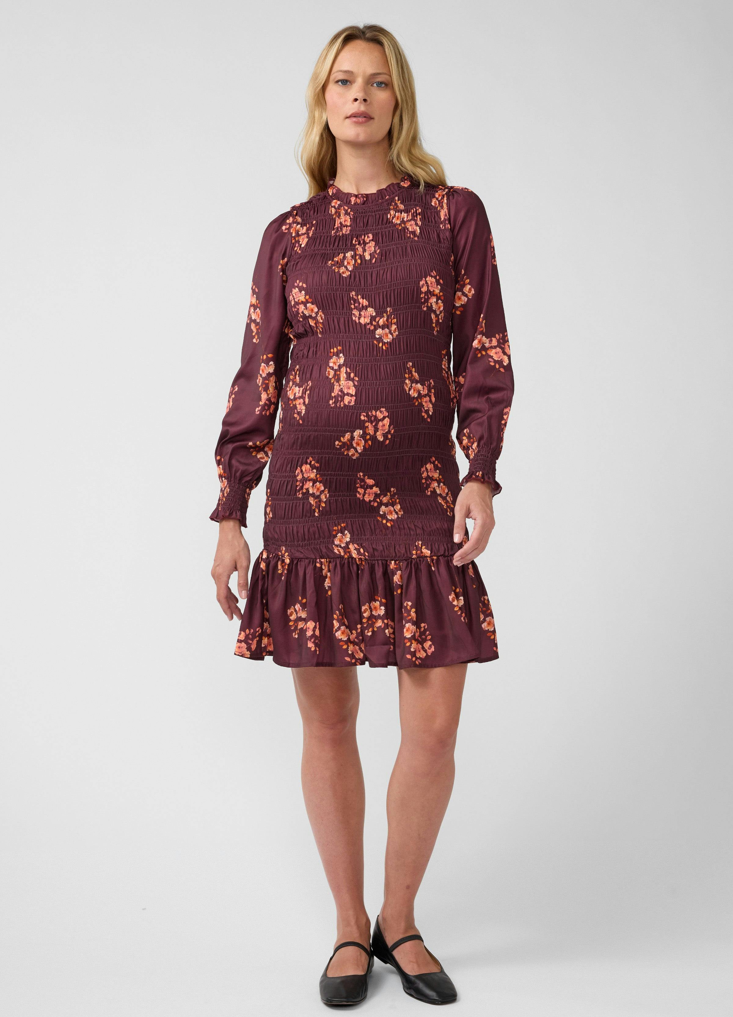 Long Sleeve Smocked Maternity Mini Dress
