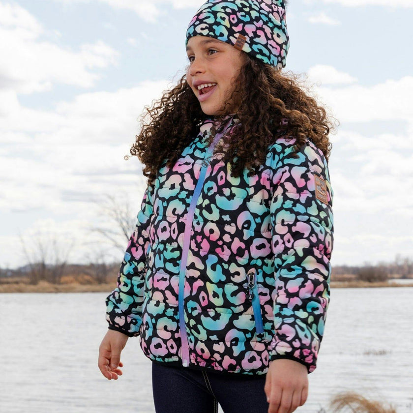 Quilted Mid-Season Jacket Black Animal Print