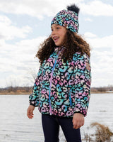 Quilted Mid-Season Jacket Black Animal Print