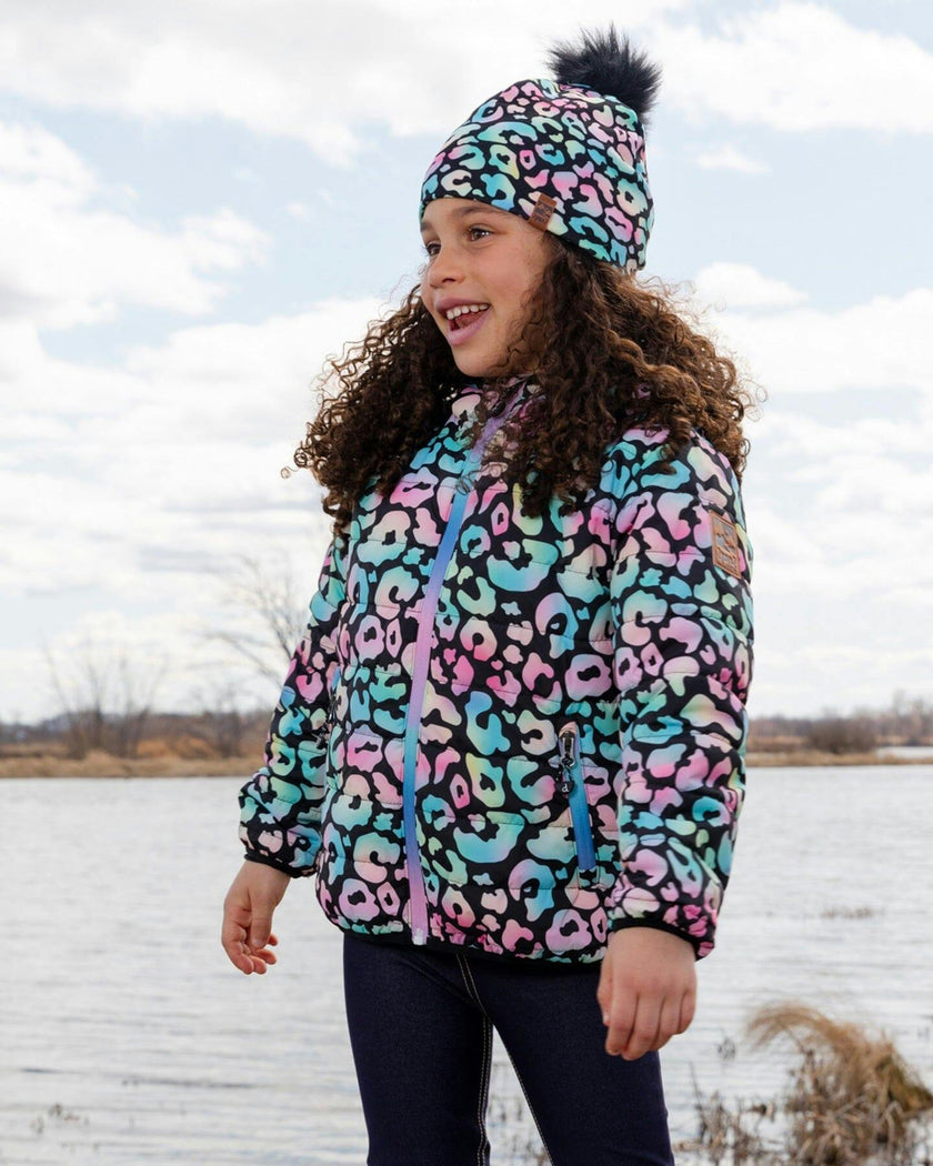 Quilted Mid-Season Jacket Black Animal Print