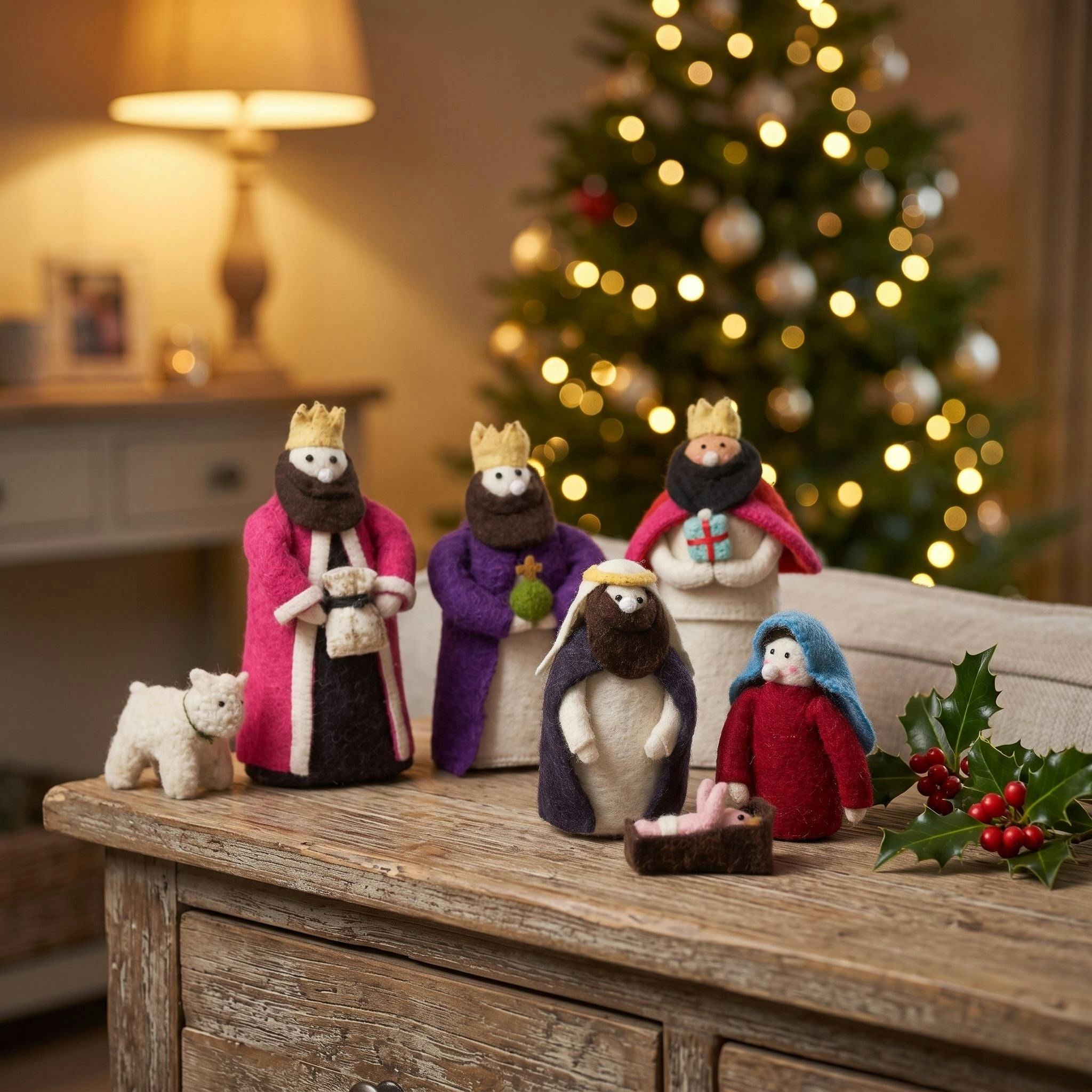 Handmade Christmas Nativity Scene in Hand Felted Wool