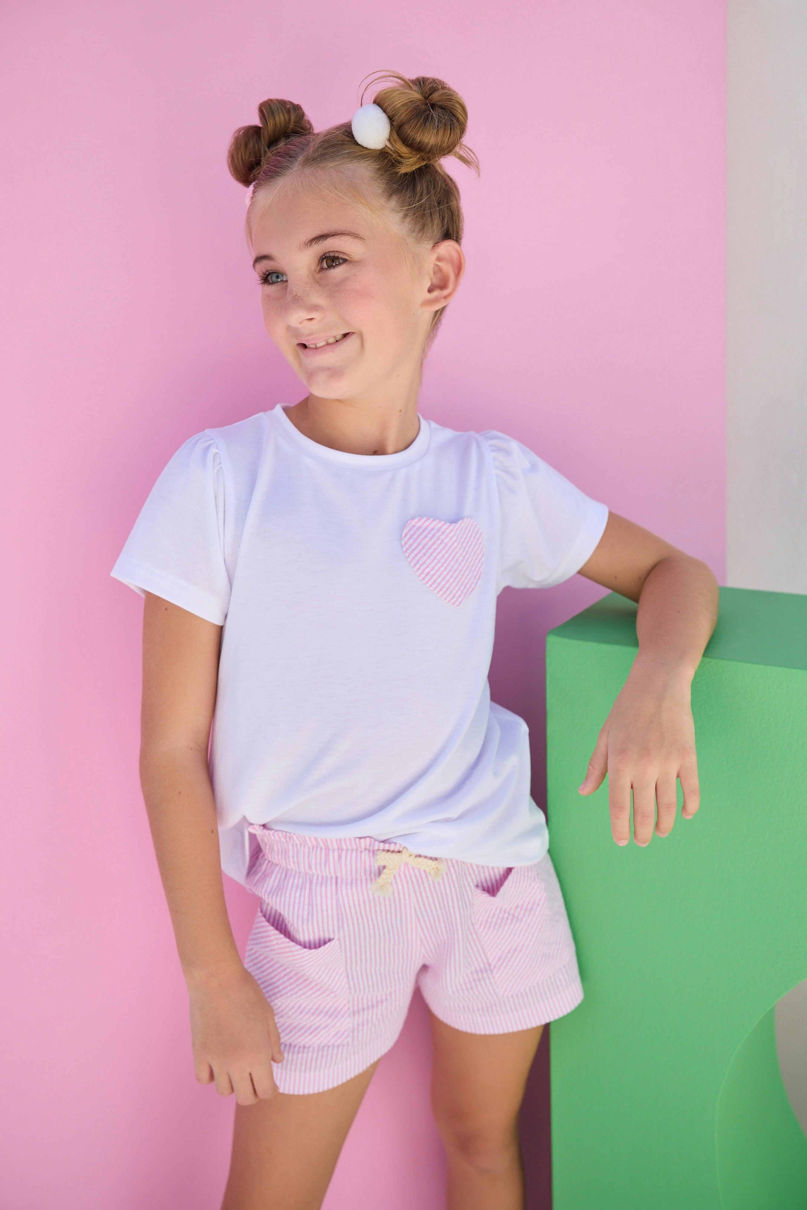 Essential Tee - Pink Seersucker Heart
