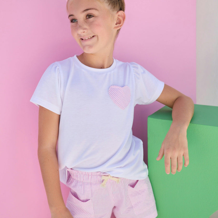 Patch Pocket Shorts - Pink Sparkle Seersucker